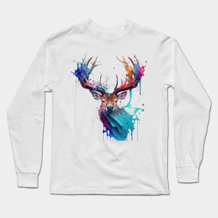 Deer Splash Art: Enchanted Fantasy Depiction #2 Long Sleeve T-Shirt